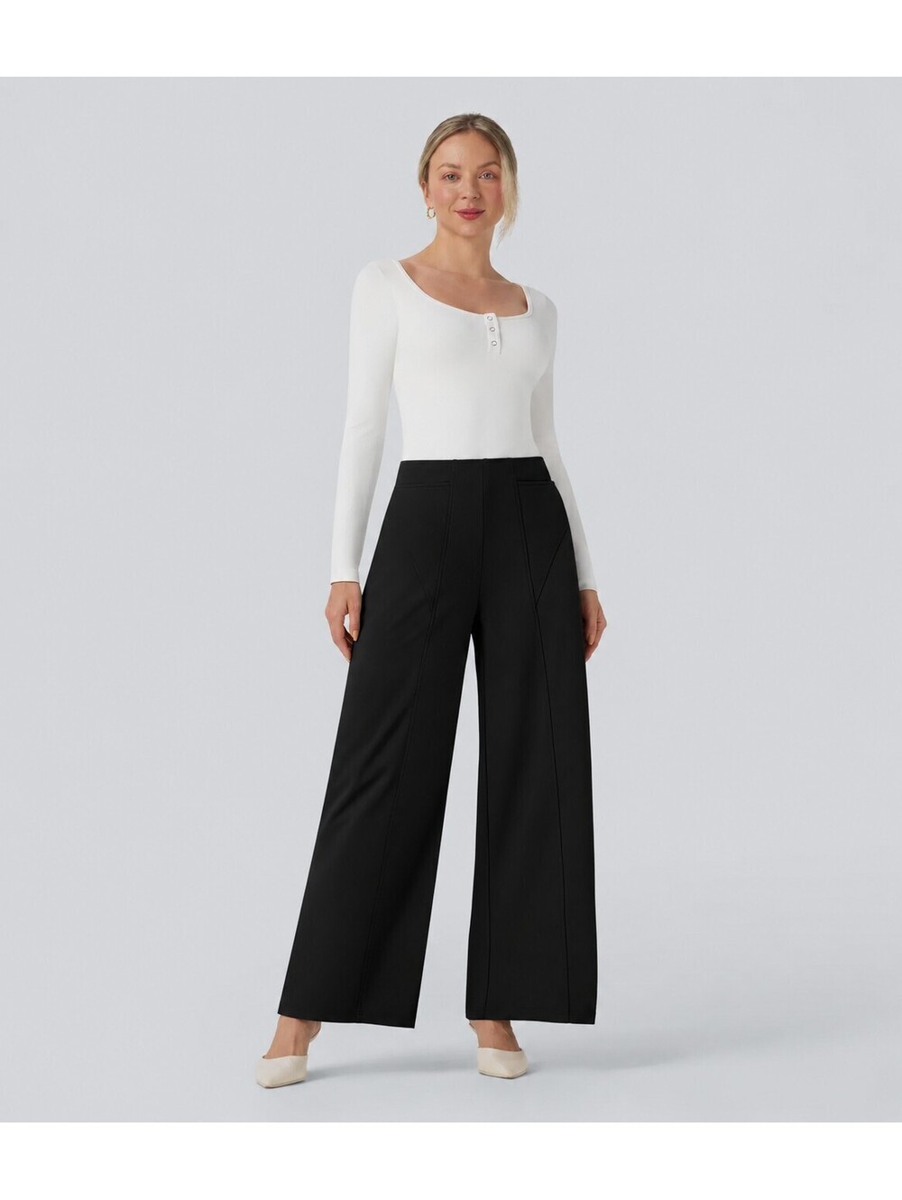 Halara Flex DayStretch Mid Rise Wide Leg Work Pants Black Size Large - Picture 9 of 9
